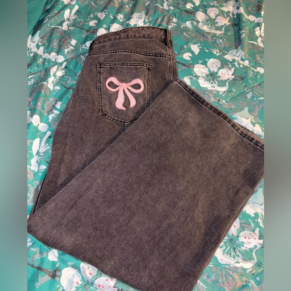 J for Justify Charcoal Jeans with Pink Bow Detail